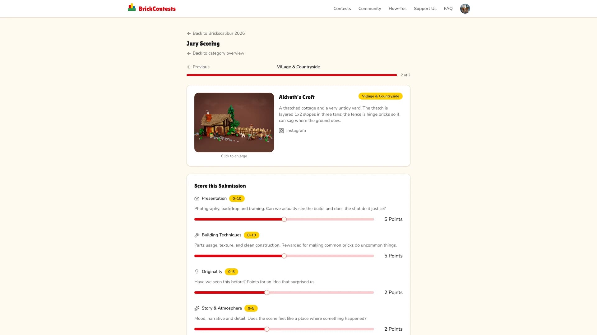 The scoring form for an already scored entry with the Update Scores heading and button