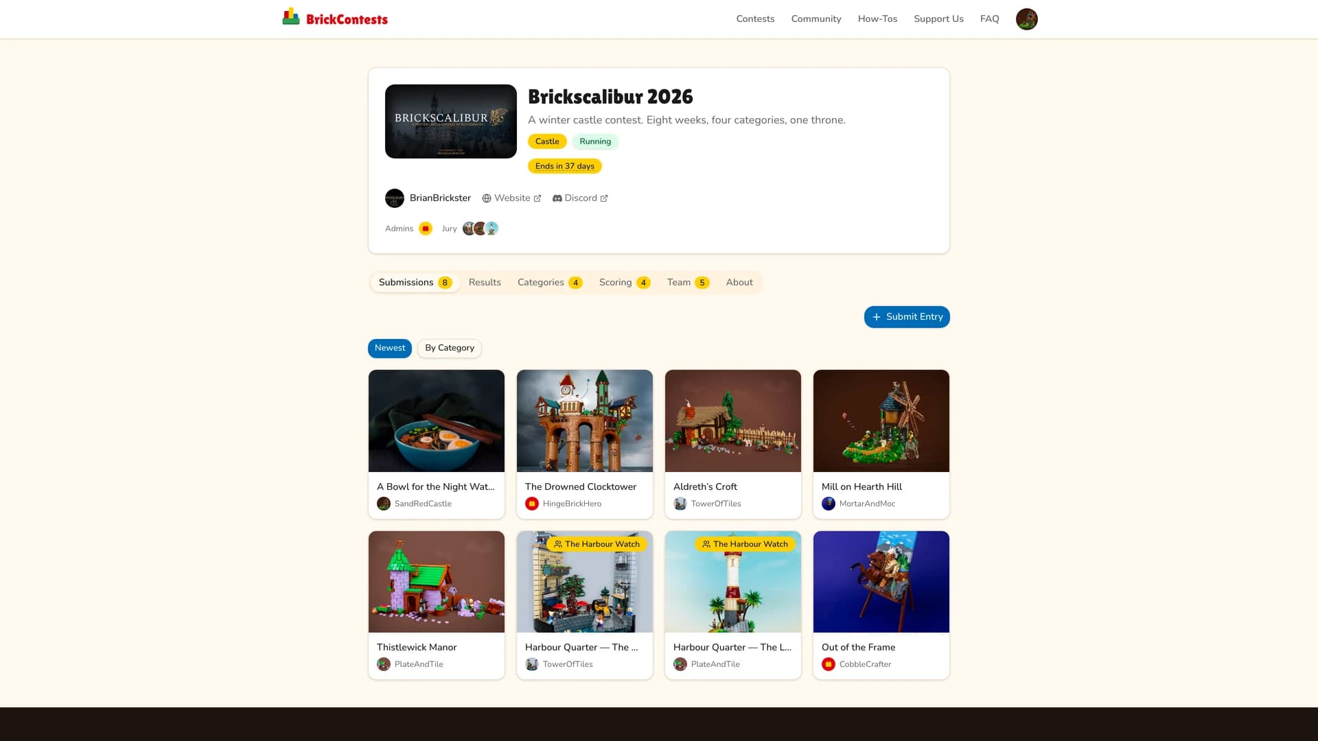 The contest submissions grid with a newly added entry visible